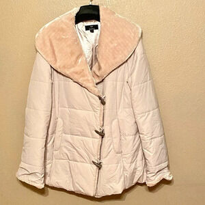 Dennis by Dennis Basso Cream Toggle Coat Faux Fur Collar and Trim Womens Size M